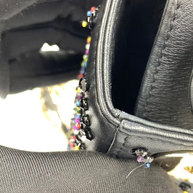 Lady Dior Mini Black Calfskin Leather with Multicolor Crystals Gold Hardware