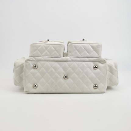 Chanel Cambon Multi-pocket Ligne Reporter Bag Large White Calfskin Leather