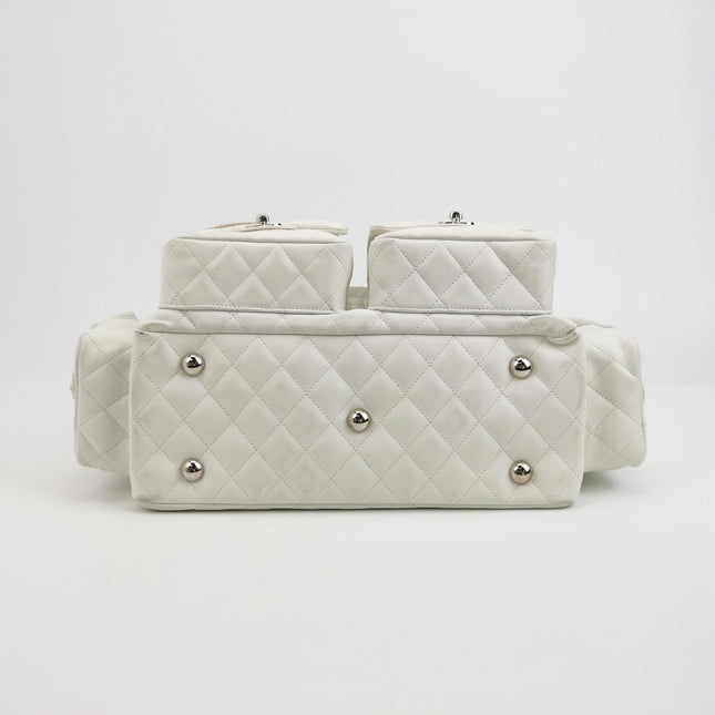 Chanel Cambon Multi-pocket Ligne Reporter Bag Large White Calfskin Leather