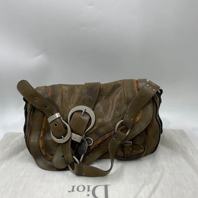 Dior Vintage Gaucho Large Brown Leather Crossbody Bag 36cm