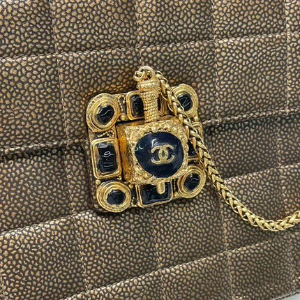 Chanel Paris Byzance Limited Edition Gold Caviar Leather Black Jewel Lock