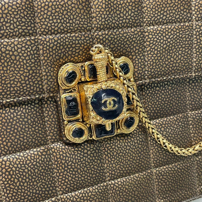 Chanel Paris Byzance Limited Edition Gold Caviar Leather Black Jewel Lock