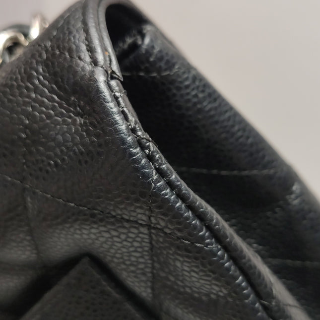 Chanel Classic Flap Jumbo Black Caviar Leather Single Flap Silver Hardware 2006-08