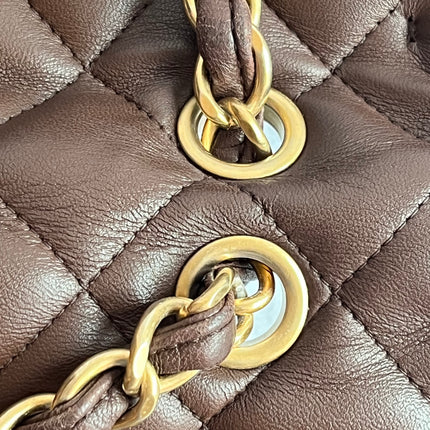 Chanel Classic Flap Maxi Chocolate Brown Lambskin Leather Single Flap Gold Hardware
