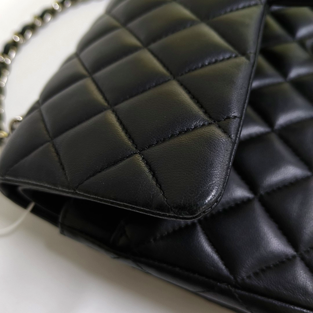 Chanel Timeless Classic Flap Medium Black Lambskin Leather Silver Hardware