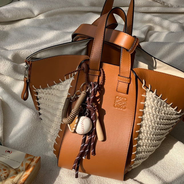 Loewe Hammock Mini Brown Leather Raffia Top Handle Crossbody Bag