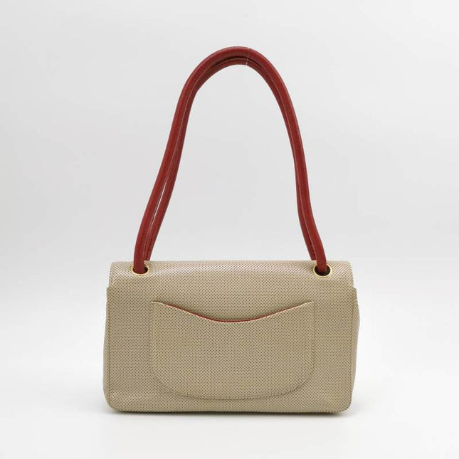 Chanel Vintage Classic Flap Bi-color Beige Perforated Leather and Red Leather Strap Bag, 2000-2002