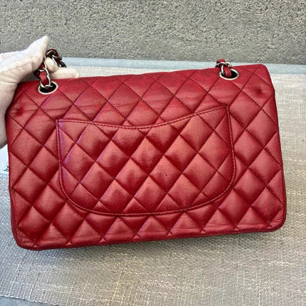 Chanel Classic Flap Medium Red Lambskin Leather with Silver Hardware 2012-13