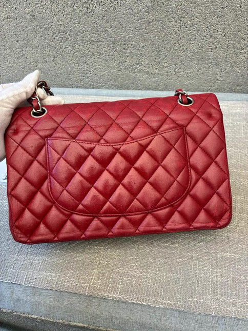 Chanel Classic Flap Medium Red Lambskin Leather with Silver Hardware 2012-13