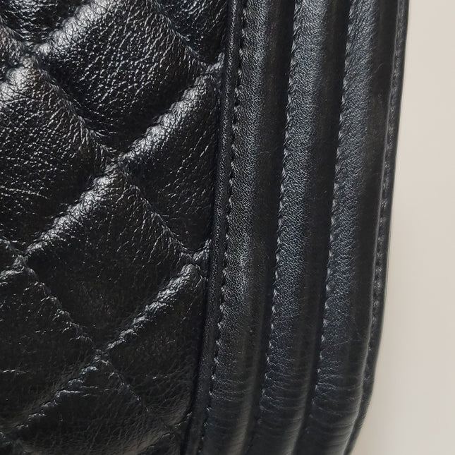 Chanel Le Boy Small Black Lambskin Leather Antiqued Gold Hardware