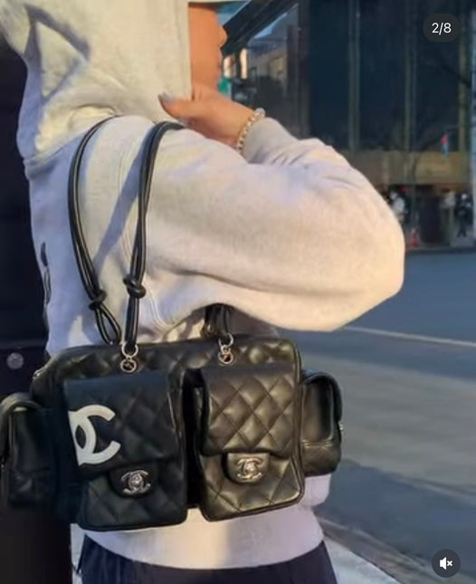 Chanel Cambon Multi-pocket Ligne Reporter Bag Medium Black Calfskin Leather