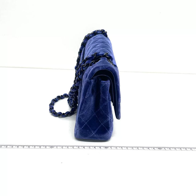 Chanel Classic Flap Medium Royal Blue Velvet Silver Hardware