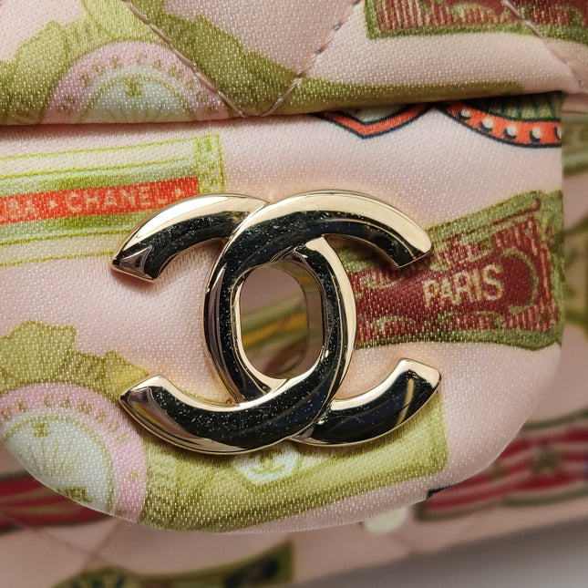 Chanel Classic Flap Mini Satin Paris Cuba Cigar Label Print Pink Multicolor, 2017