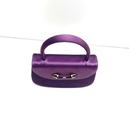 Gucci Horsebit Night Super Mini Purple Satin Top Handle Bag with Strap