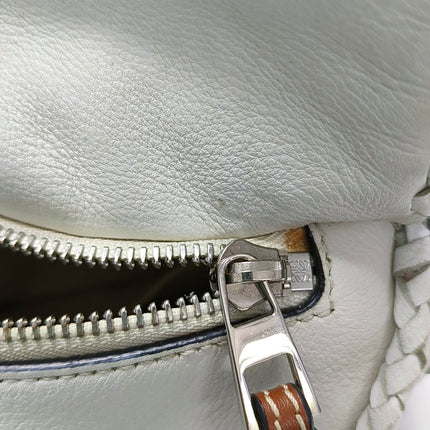Loewe Puzzle Small Leather Woven Braided White Crossbody Bag