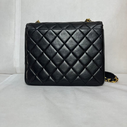 Chanel Vintage Flap Bag Medium Black Lambskin Leather Mega CC Gold Hardware