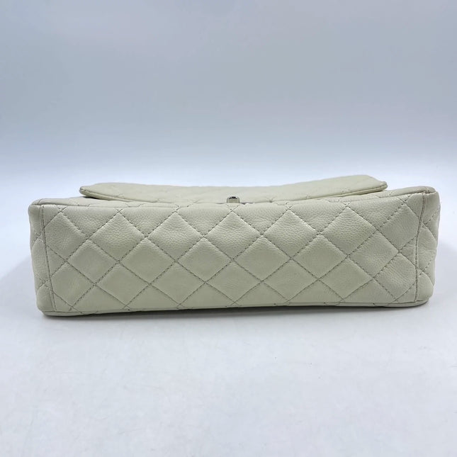 Sold Chanel Classic Flap Maxi Milk White Caviar Leather Silver-tone Hardware Giant CC Logo