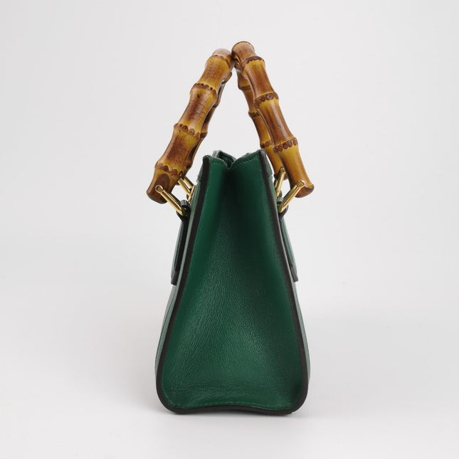 Gucci Diana Mini Green Leather Bag Bamboo Handle with Strap