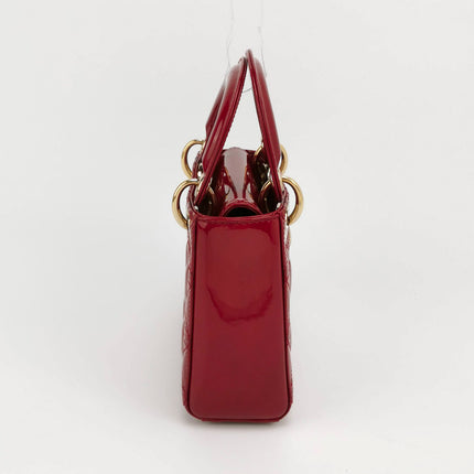 Sold Lady Dior Mini Handbag Red Patent Leather Gold-tone Leather and Chain Strap