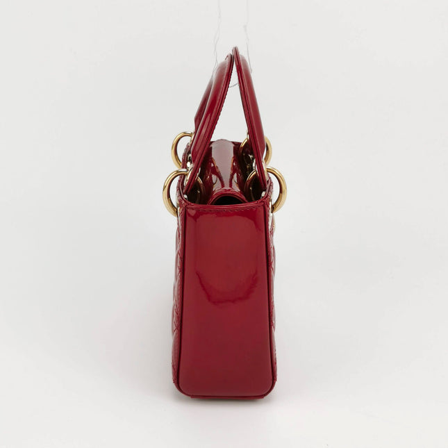 Sold Lady Dior Mini Handbag Red Patent Leather Gold-tone Leather and Chain Strap