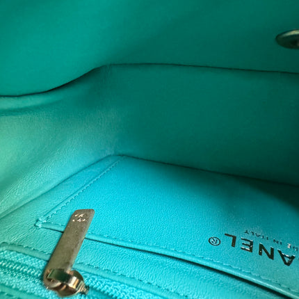 Chanel Classic Flap Mini 2018 Turquoise Blue Green Lambskin Leather Gold Hardware