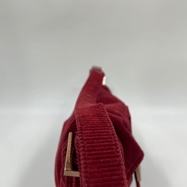 FENDI Baguette Vintage Red Corduroy Shoulder Bag