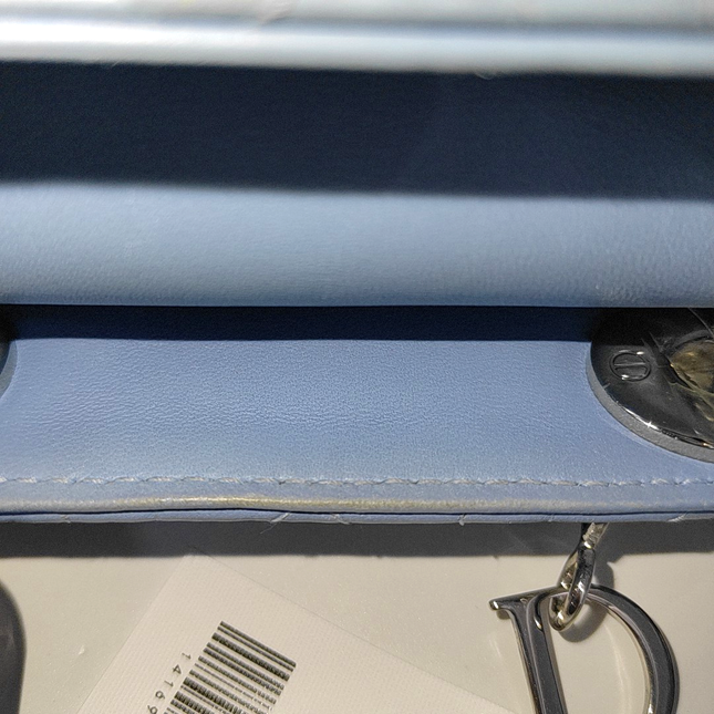Lady Dior Mini Blue Cannage Lambskin Silver Hardware Crossbody Handbag