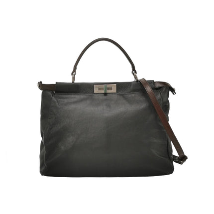 Fendi Peekaboo Large Black Calfskin Leather Glitter Beaded Zucca Interior