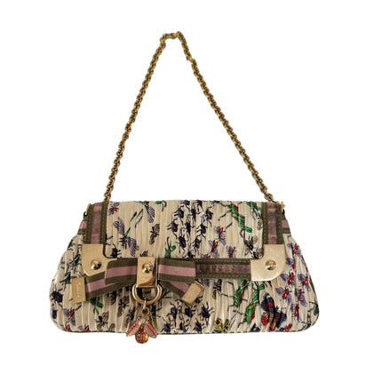 Gucci Padlock Silk Chain Shoulder Bag White Floral with Bee Charm-Luxbags