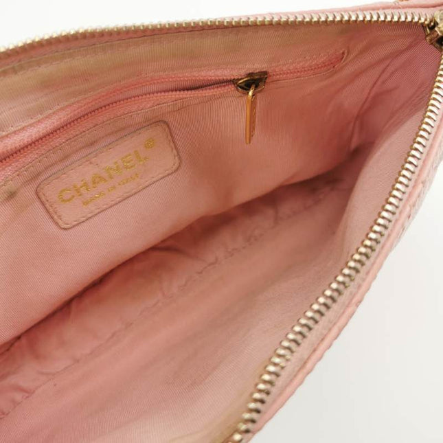 Chanel Clutch Shoulder Bag Pink Caviar Leather Gold Hardware