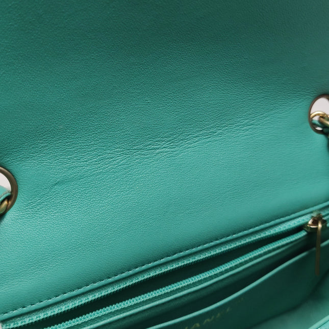 Chanel Classic Flap Mini 2018 Turquoise Blue Green Lambskin Leather Gold Hardware