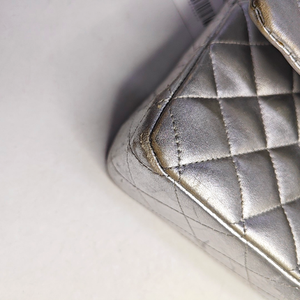 Chanel Classic Flap Medium Silver Lambskin Leather Silver Hardware