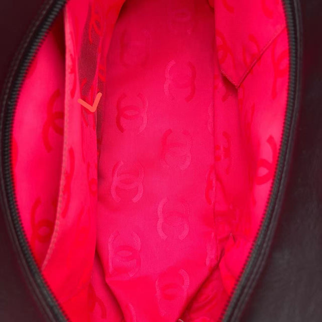 Chanel Cambon Multi-pocket Ligne Reporter Bag Large Black Calfskin Leather White Logo