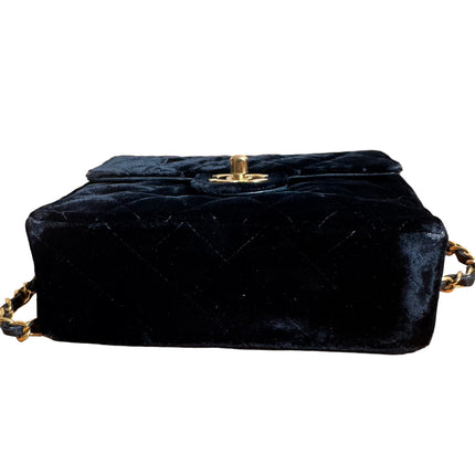 Chanel Classic Flap Mini Square Vintage Black Velvet 24k Gold Hardware 1991-94