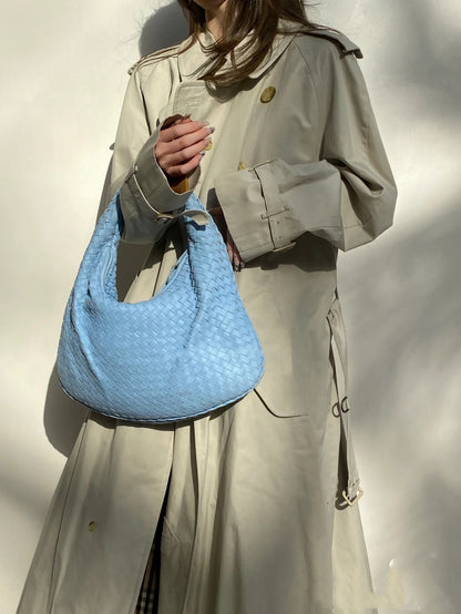 Bottega Veneta Veneta Hobo Medium Baby Blue Intrecciato Leather Bag 41cm