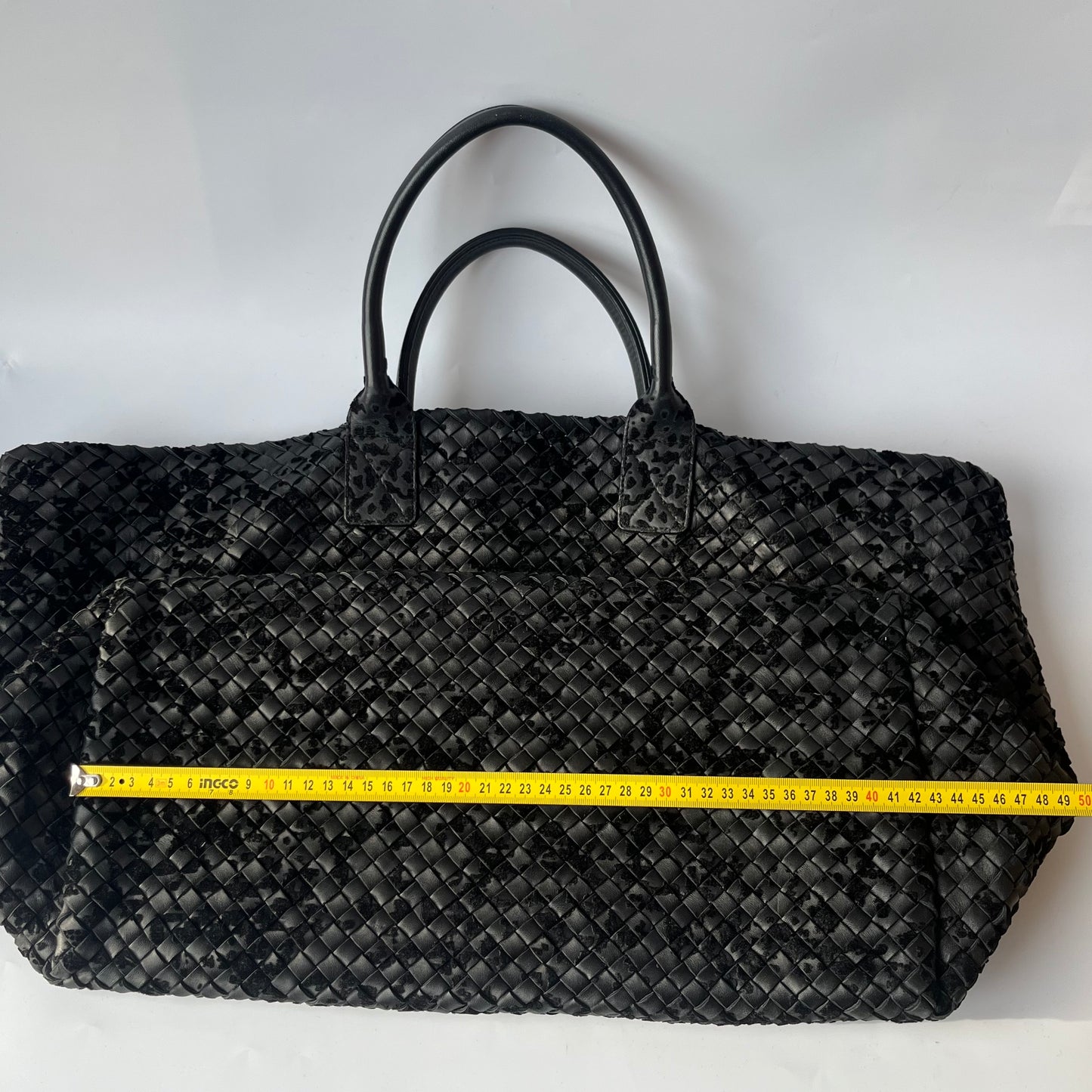 Bottega Veneta Cabat Large Intreccio Black Leather and Velvet 42cm