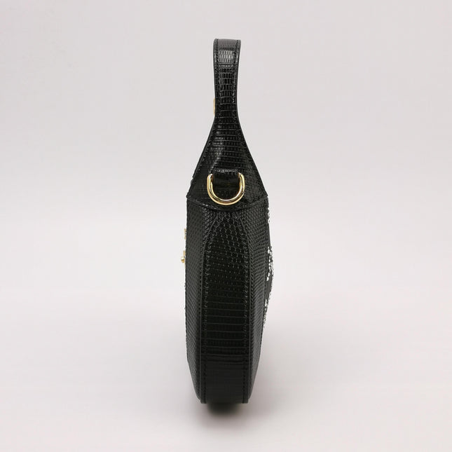 Gucci Jackie 1961 Mini Black Lizard Skin Mesh with Crystals Chain Strap