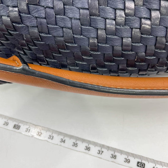 Loewe Puzzle Small Leather Woven Braided Navy Crossbody Bag