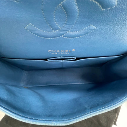 Chanel Timeless Classic Flap Medium Light Blue Caviar Leather Silver Hardware