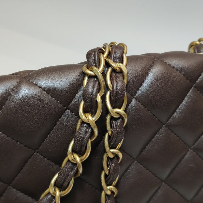 Chanel Classic Flap Jumbo Brown Lambskin Leather Single Flap Gold Hardware