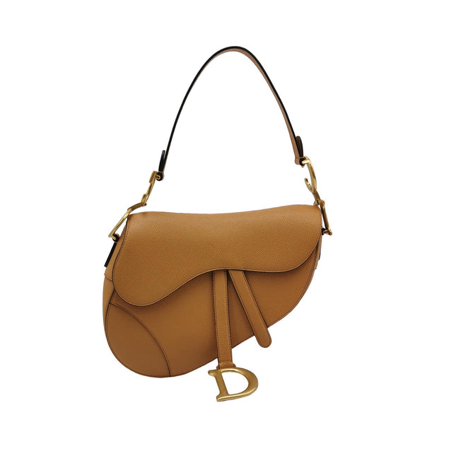 Dior Saddle 2021 Medium Tan Brown Grained Calfskin Leather Bag