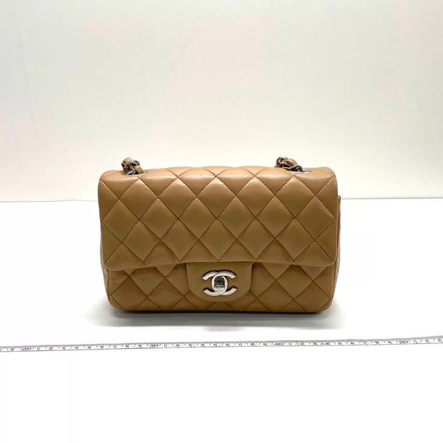Chanel Classic Flap Rectangular Mini Beige Lambskin Silver Hardware