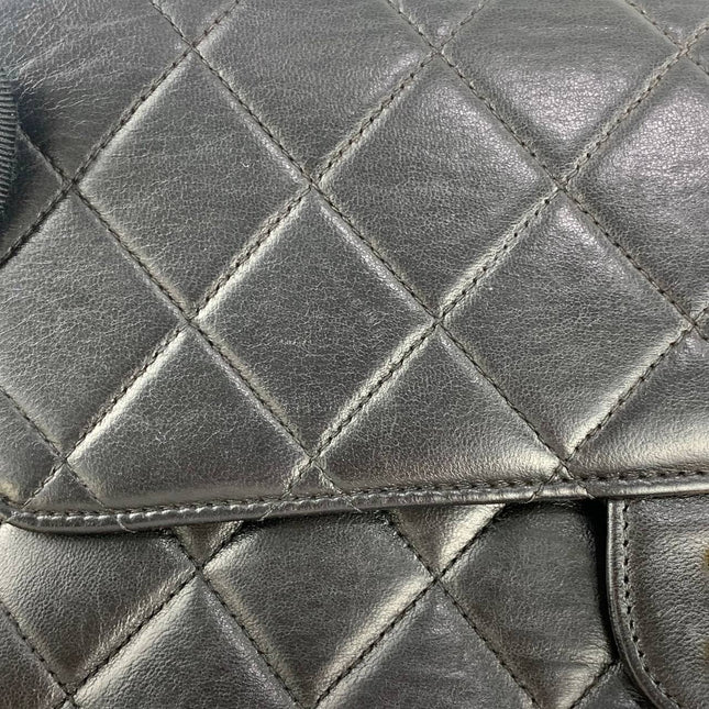 Chanel Medium Double Sided Top Handle Flap Bag Black Lambskin Leather 24k Gold Hardware