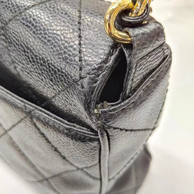 Chanel Single Flap Black Caviar Leather Vintage 24k Gold