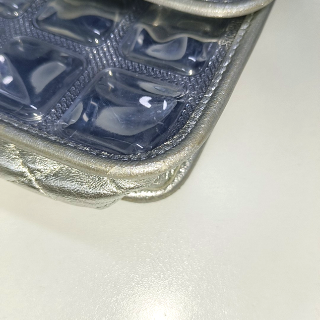 Chanel Ice Cube Chocolate Bar Classic Flap Metallic Silver PVC with Leather