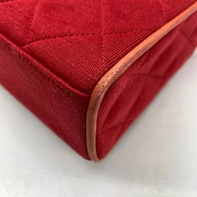 Chanel Mini Top Handle Bag Red Fabric Gold Hardware