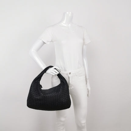 Bottega Veneta Intrecciato Hobo Bag Medium Black leather with Metal Studs 40cm