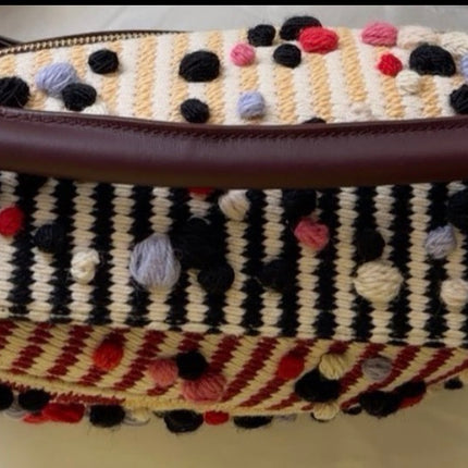 Loewe x Albers Puzzle Small Multicolor Woven Wool and Leather with Pompoms Crossbody Bag