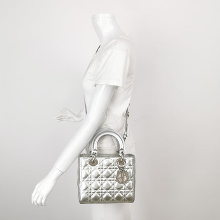 Lady Dior Small My Abcdior Cannage Leather Silver with Strap 2018
