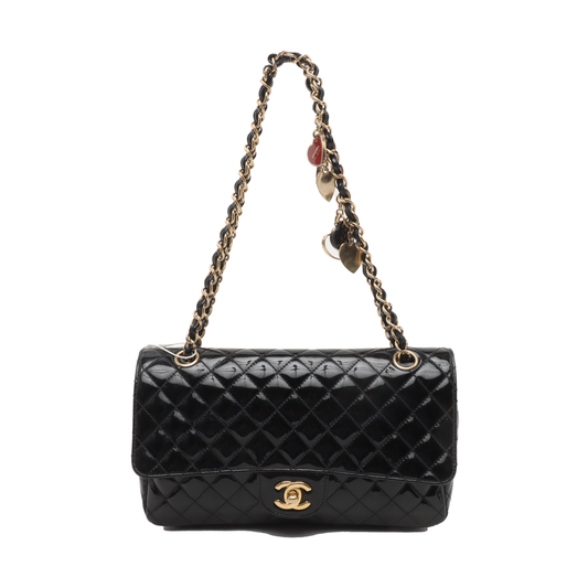 Chanel Classic Flap Medium Black Patent Leather Gold HW Seasonal Chain-Luxbags